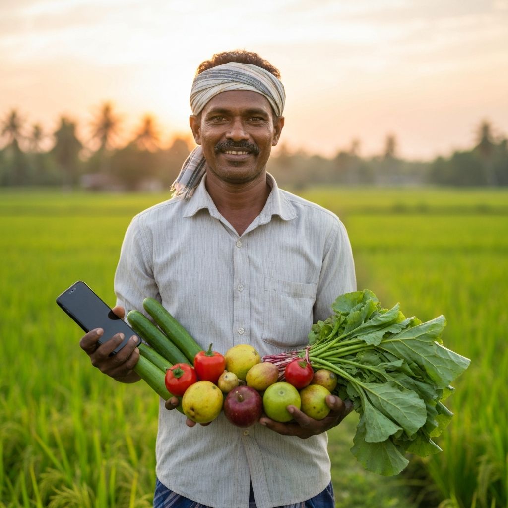 Farmer with crops and technology